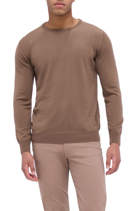 Nordstrom Mens Shop Crewneck newest Soft Merino Wool Sweater Brown Ribbed Hem XL NWT