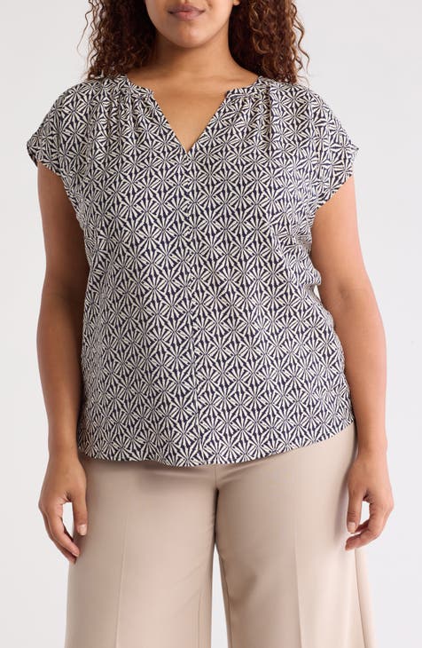 Geometric Print Notch Neck Popover