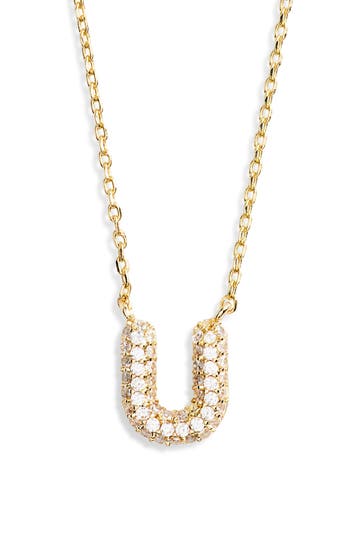 Leith Cubic Zirconia Initial Pendant Necklace In U- Clear- Gold
