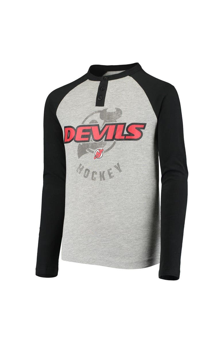 Outerstuff Youth Gray New Jersey Devils Athlete Henley Long Sleeve Raglan T-Shirt, Alternate, color,