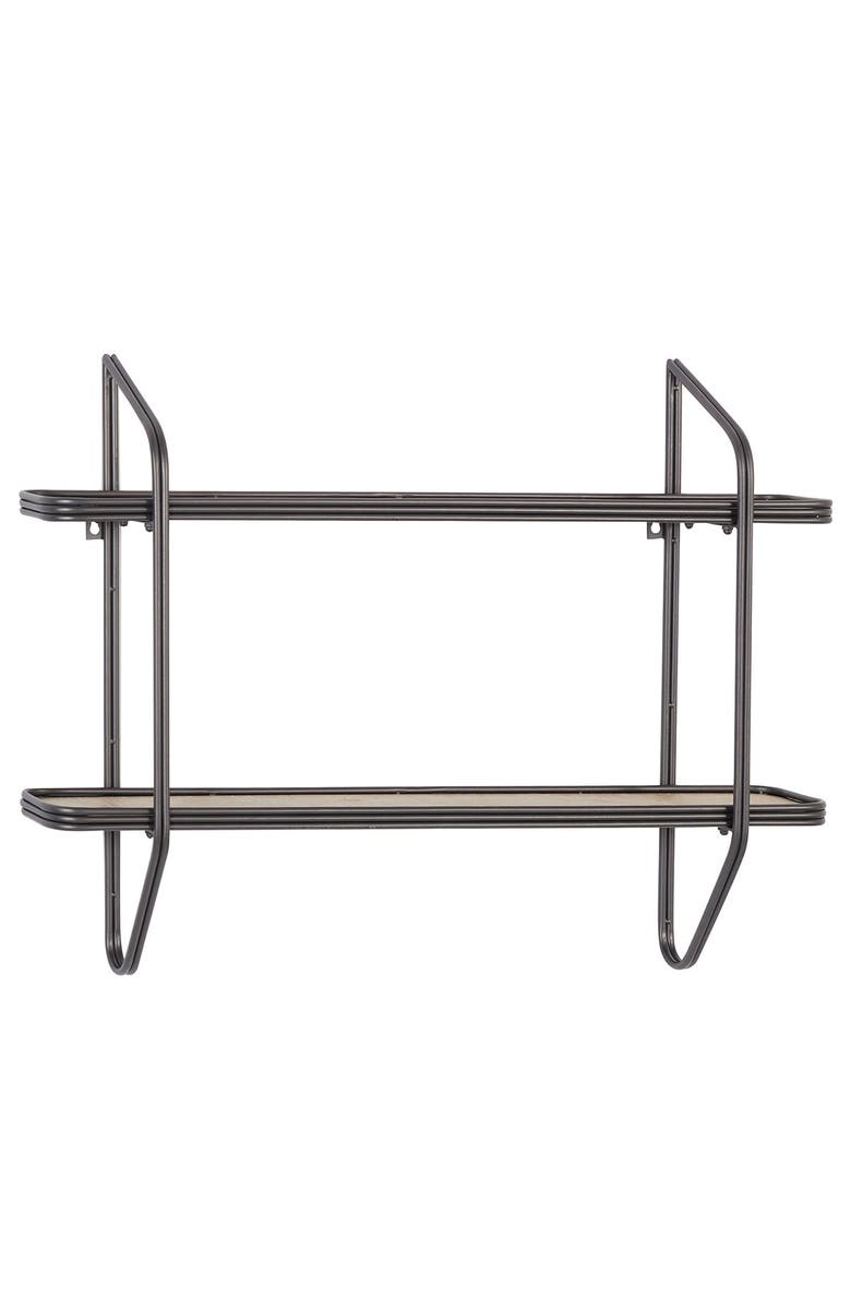 SONOMA SAGE HOME Rectangular Silver Metal And Wood 2-Tier Wall Shelf - 32" X 23", Main, color,