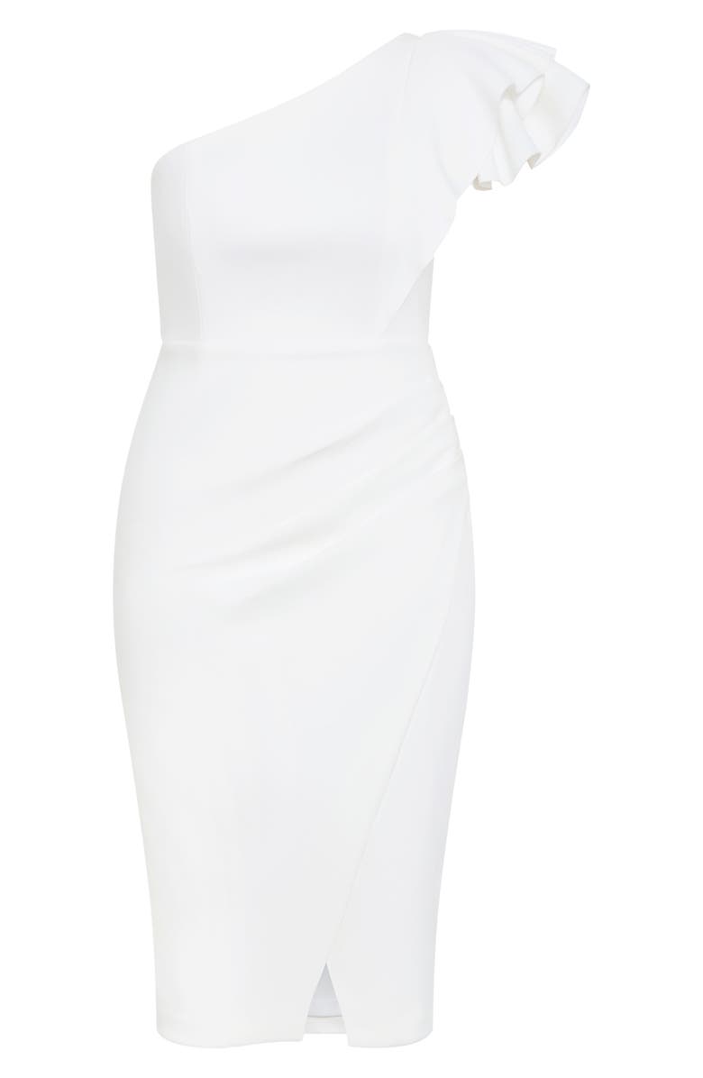 City Chic Milani One-Shoulder Cocktail Dress, Alternate, color, Ivory