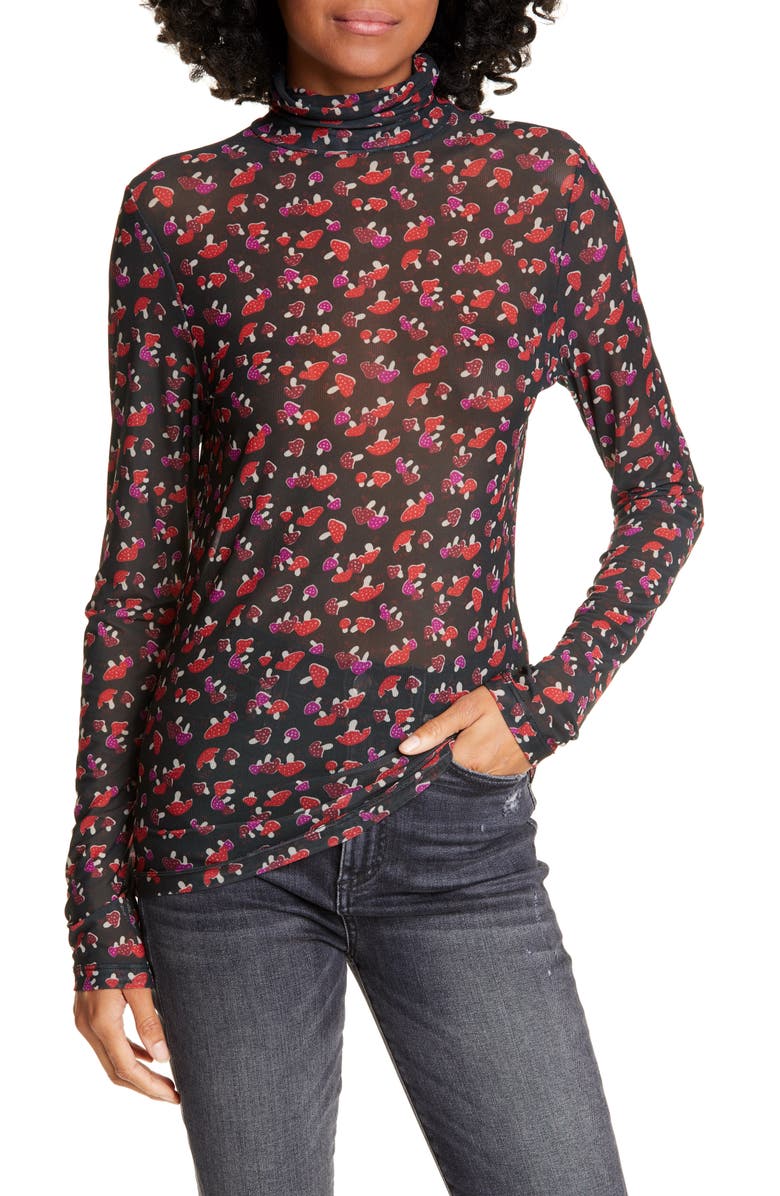 STAUD Helvin Mushroom Print Turtleneck Top, Main, color, 