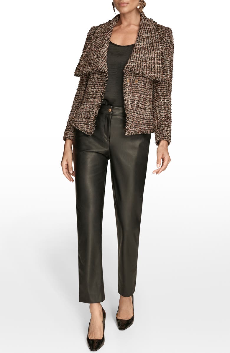Donna Karan New York Wide Lapel Belted Tweed Blazer, Alternate, color, 