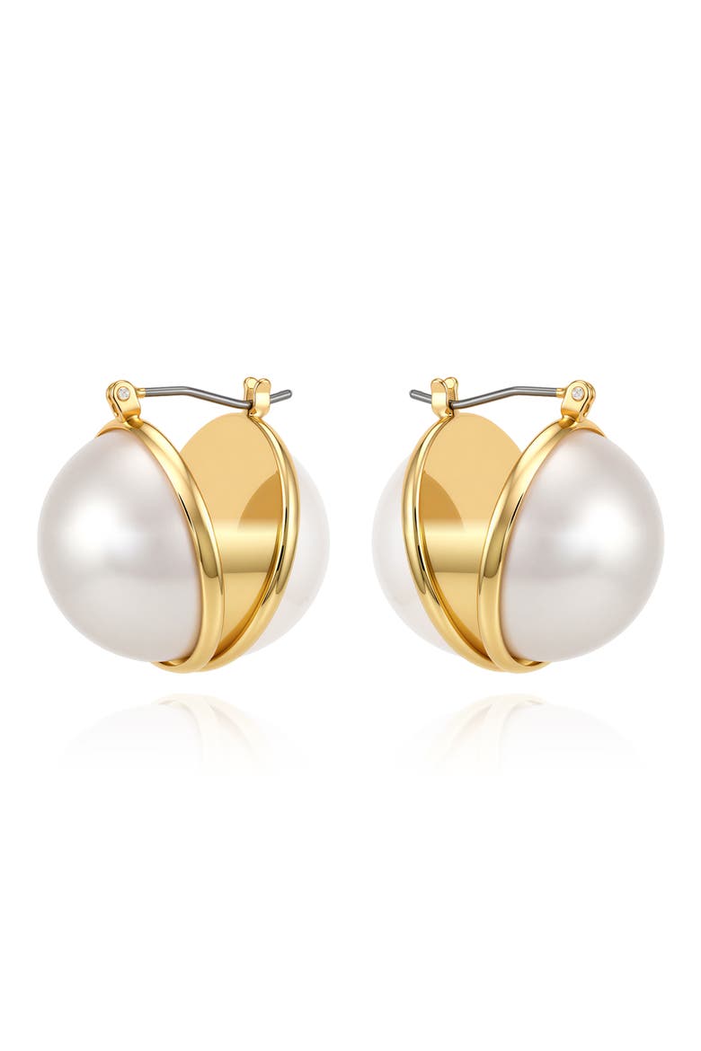 Imitation Pearl Hoop Earrings, Main, color, GOLD TONE