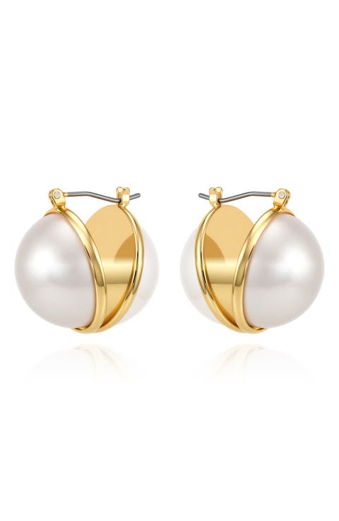 Imitation Pearl Hoop Earrings