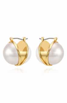 Imitation Pearl Hoop Earrings