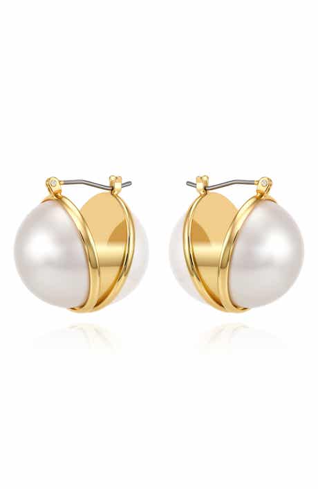 Imitation Pearl Hoop Earrings