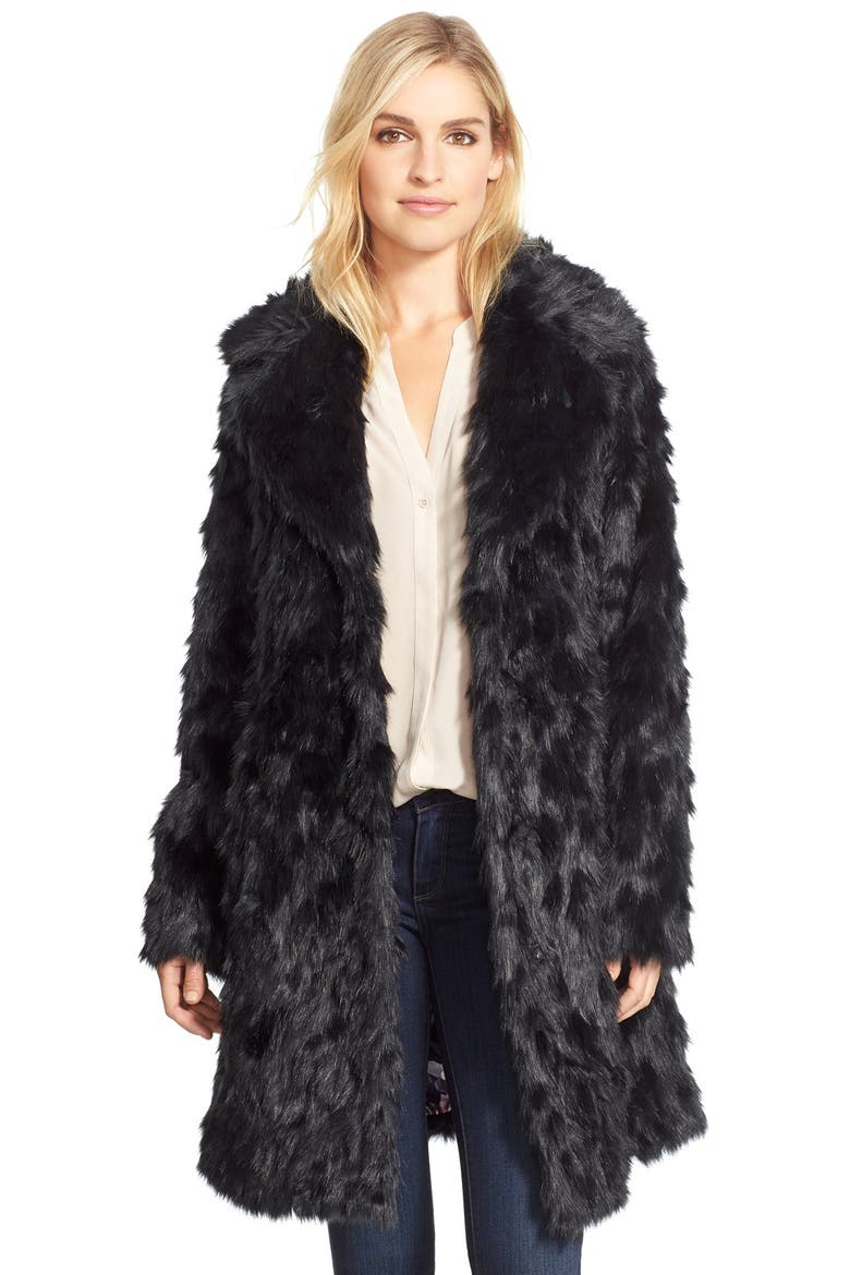 Shaggy Faux Fur Coat, Main, color, BLACK