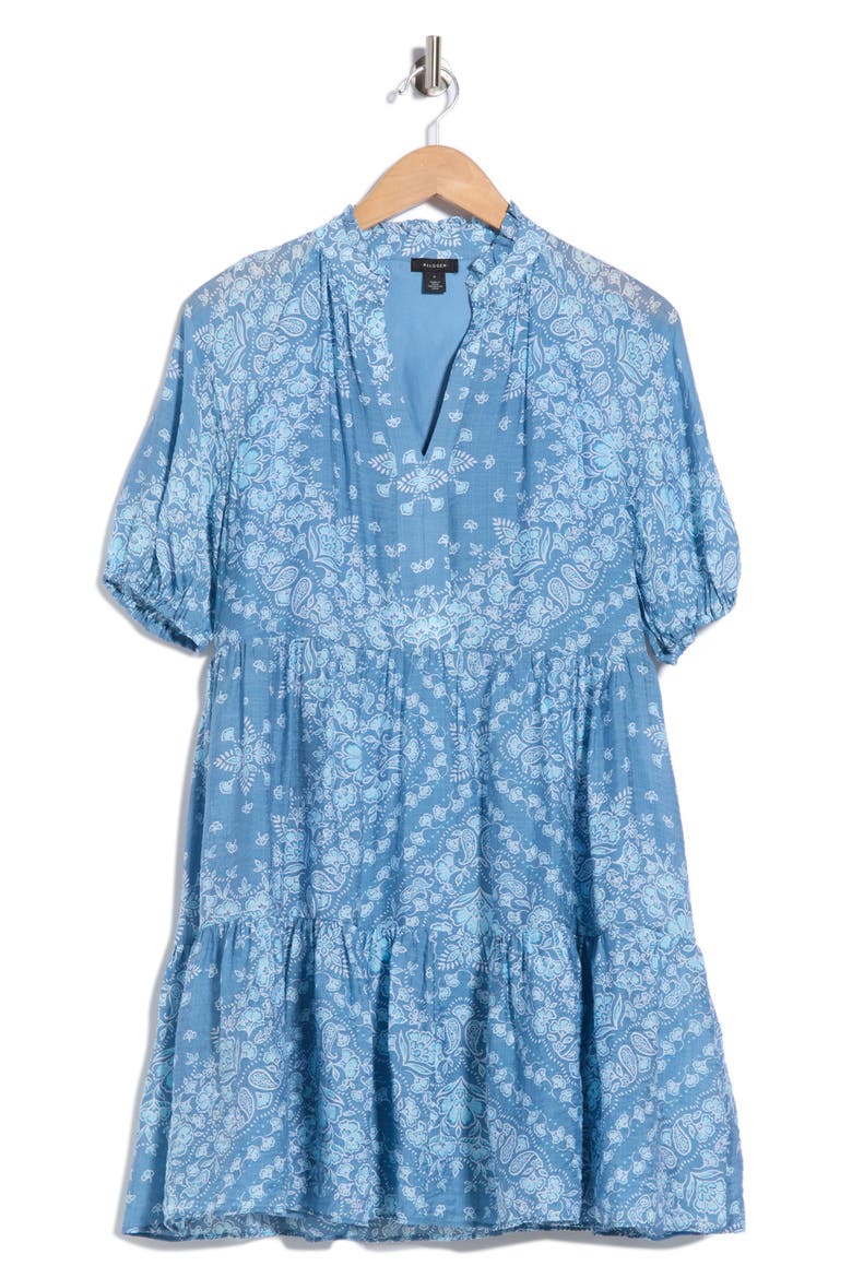 Tiered Split Neck Dress, Alternate, color, BLUE MULTI
