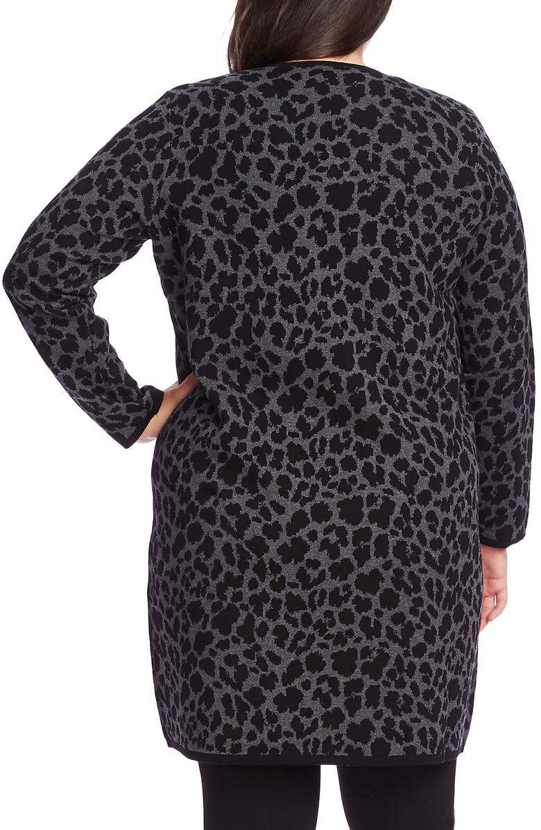 Vince Camuto Cheetah Pattern Drape Front Cardigan, Alternate, color, Med Heather Grey
