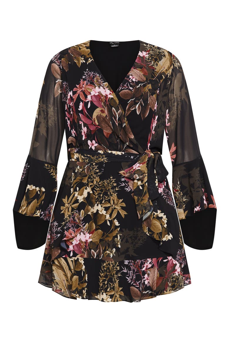 Malaga Floral Print Long Sleeve Faux Wrap Dress, Alternate, color, MALAGA FL