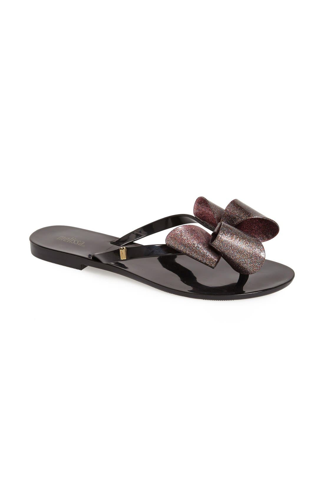 'Harmonic Bow' Jelly Thong Sandal, Main, color, BLACK