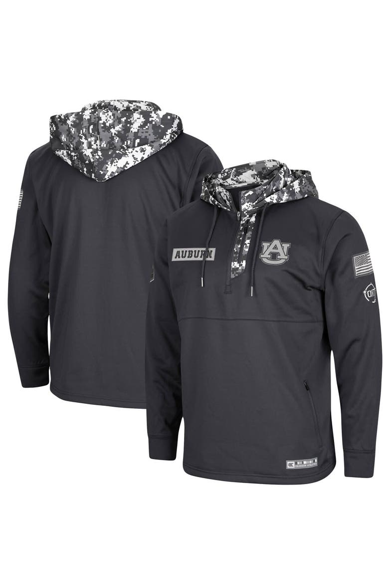 Men's Colosseum Charcoal Auburn Tigers OHT Military Appreciation Digi Camo Quarter-Zip Hoodie, Main, color, Charcoal