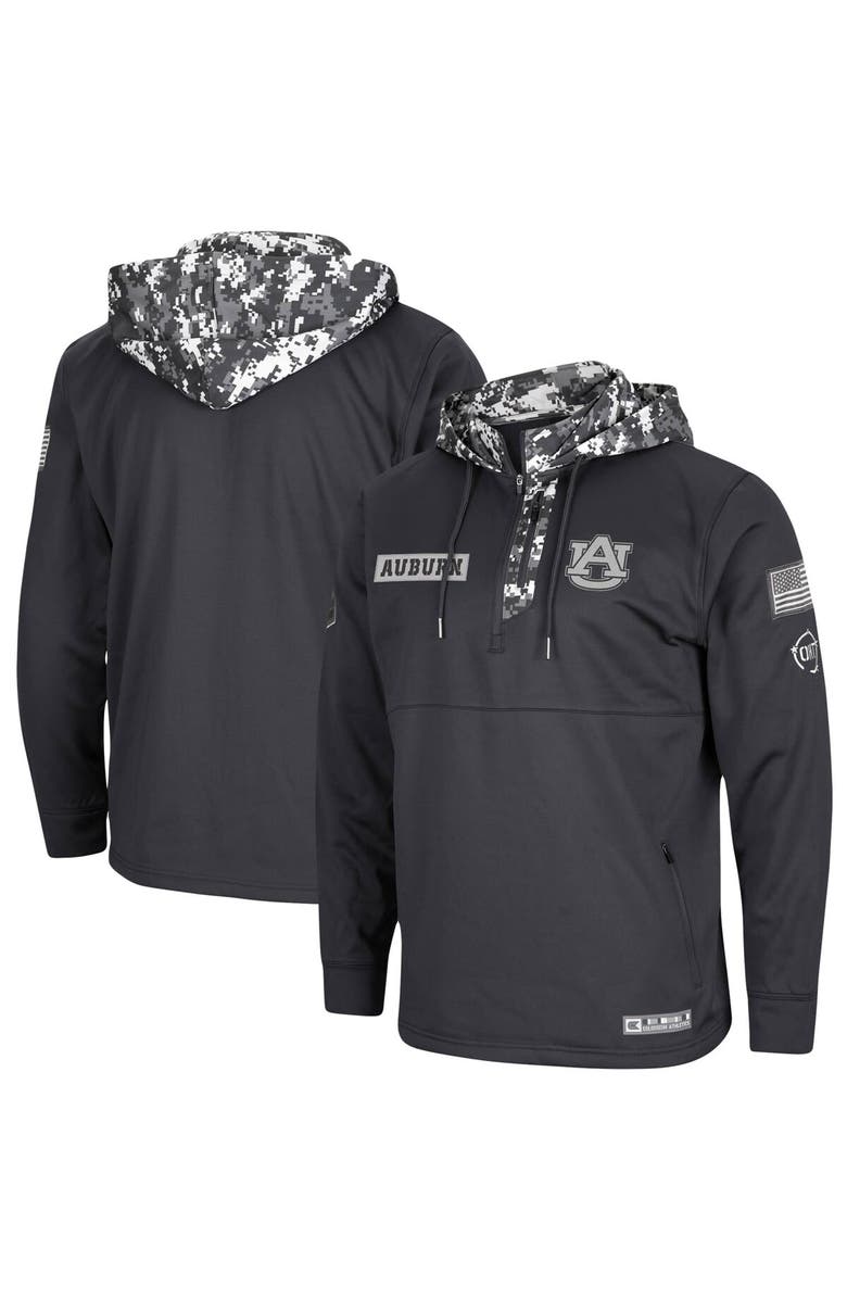 COLOSSEUM Men's Colosseum Charcoal Auburn Tigers OHT Military Appreciation Digi Camo Quarter-Zip Hoodie, Main, color,