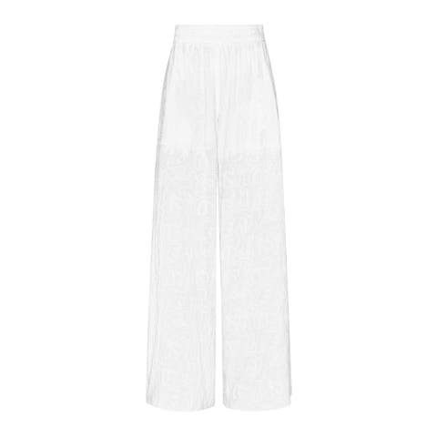 Women Viscose Elastic Waist Pants Seashells