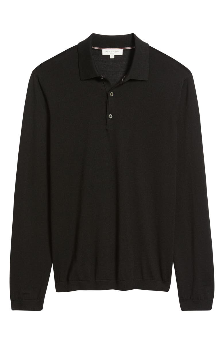 Jack Victor Long Sleeve Wool & Silk Polo Sweater, Alternate, color, Black
