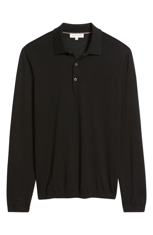 Jack Victor Long Sleeve Wool & Silk Polo Sweater In Black