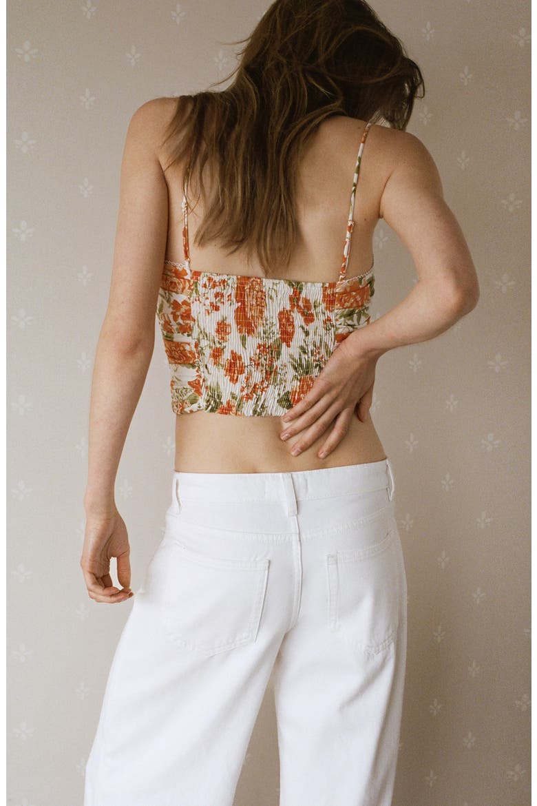 Lace Trim Floral Crop Camisole, Alternate, color, ORANGE