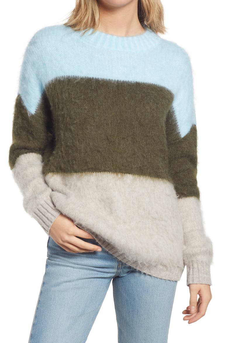 Oversize Brushed Pullover, Main, color, BLUE TRIXIE MULTI STRIPE