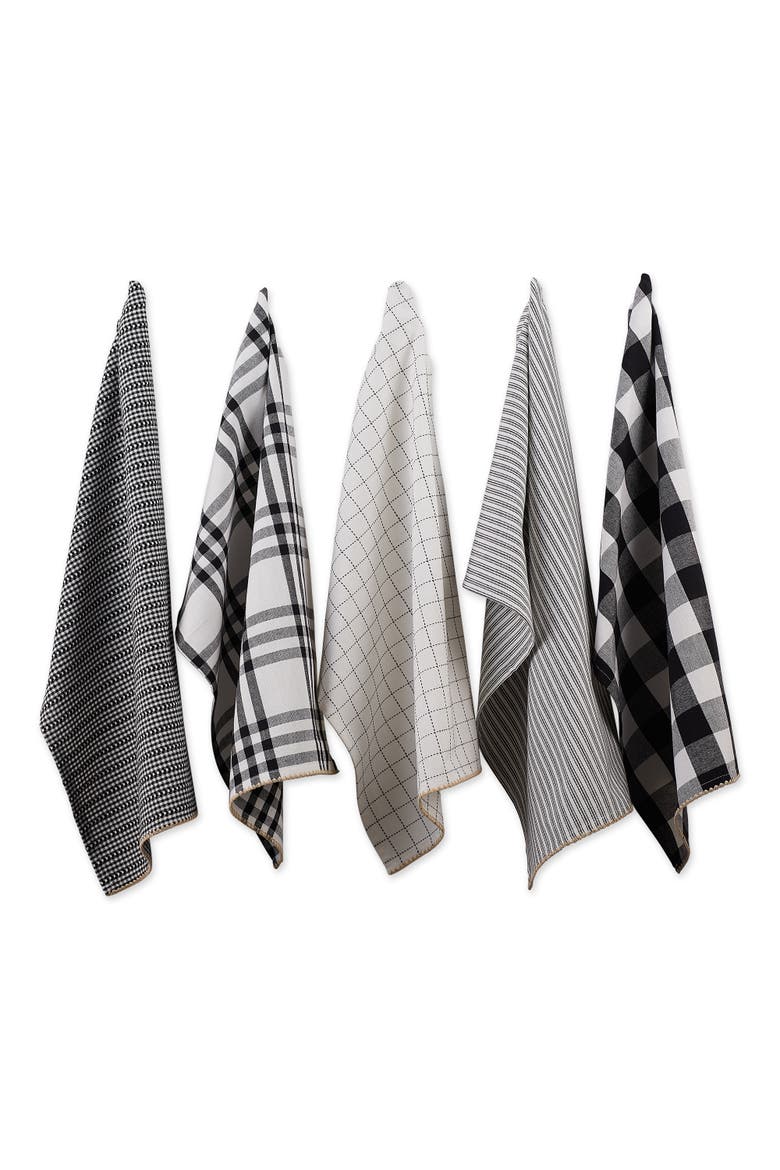 Black Farmhouse Woven Dishtowel Set/5, Main, color, Black