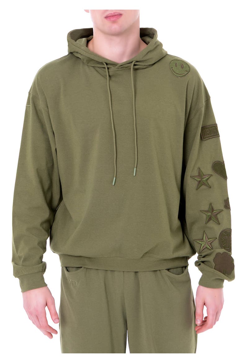 Menswear Patches Hoodie, Alternate, color, Army Green