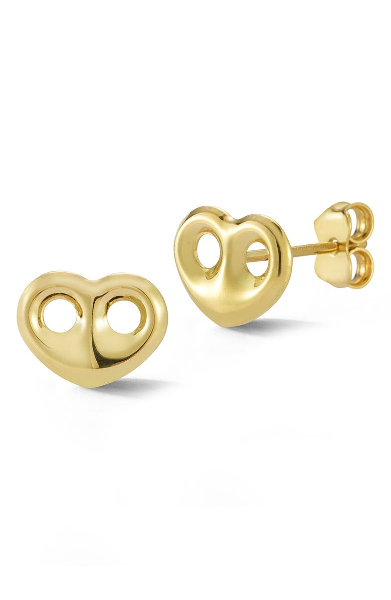 Ember Fine Jewelry 14K Yellow Gold Perforated Heart Stud Earrings, Main, color, Gold