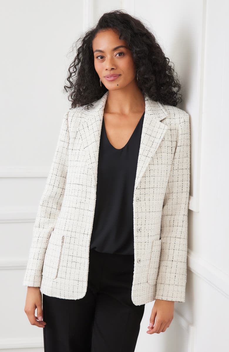 Karen Kane Check Tweed Blazer, Alternate, color, Black/ Off White