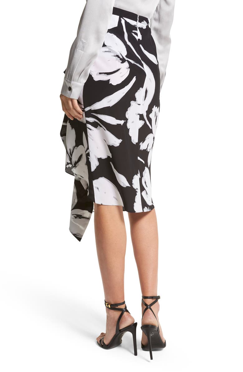 Michael Kors Collection Brushstroke Floral Draped Panel Silk Crepe de Chine Skirt, Alternate, color,