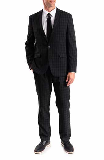 SAVILE ROW CO Charcoal Plaid Trim Fit Suit