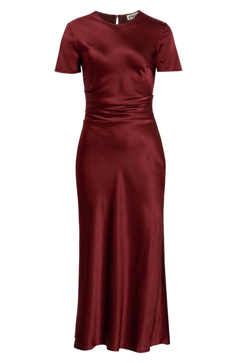 STAUD Marcel Stretch Silk Midi Dress, Alternate, color, Sangria