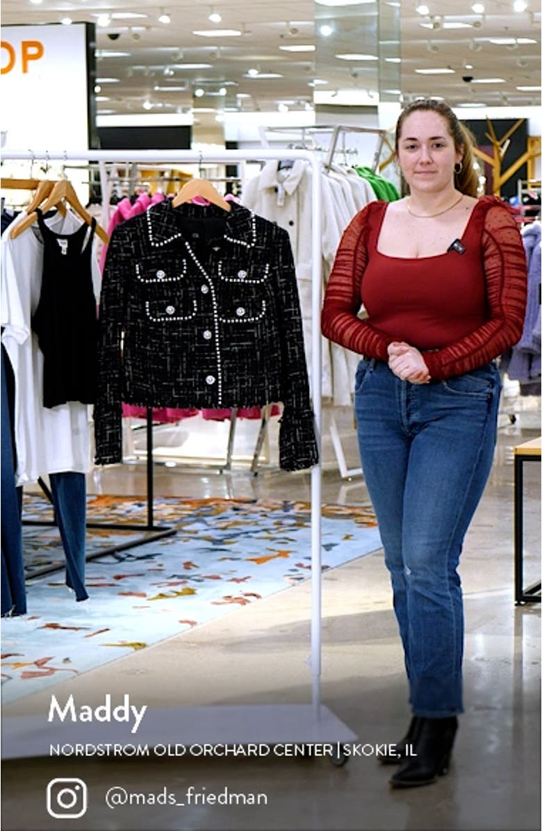 Faux Pearl Crop Bouclé Blazer, sales video thumbnail