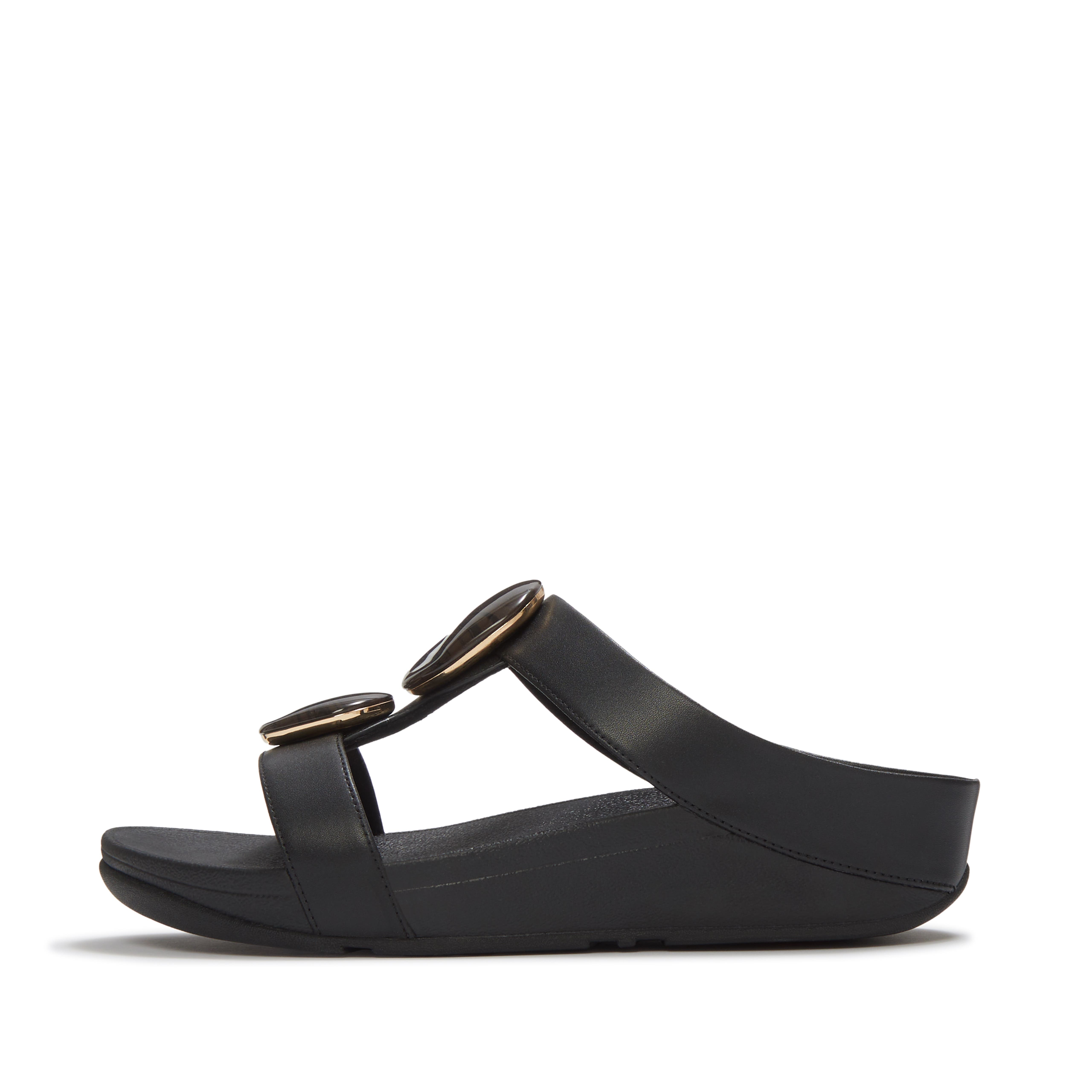 FitFlop Fino Marbled-Stone Slides, Alternate, color, Black