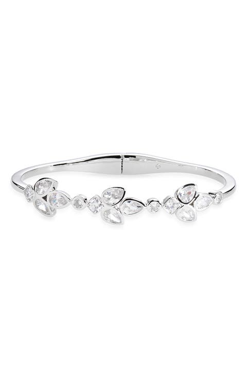 Sweetpea Cubic Zirconia Hinged Bangle Bracelet