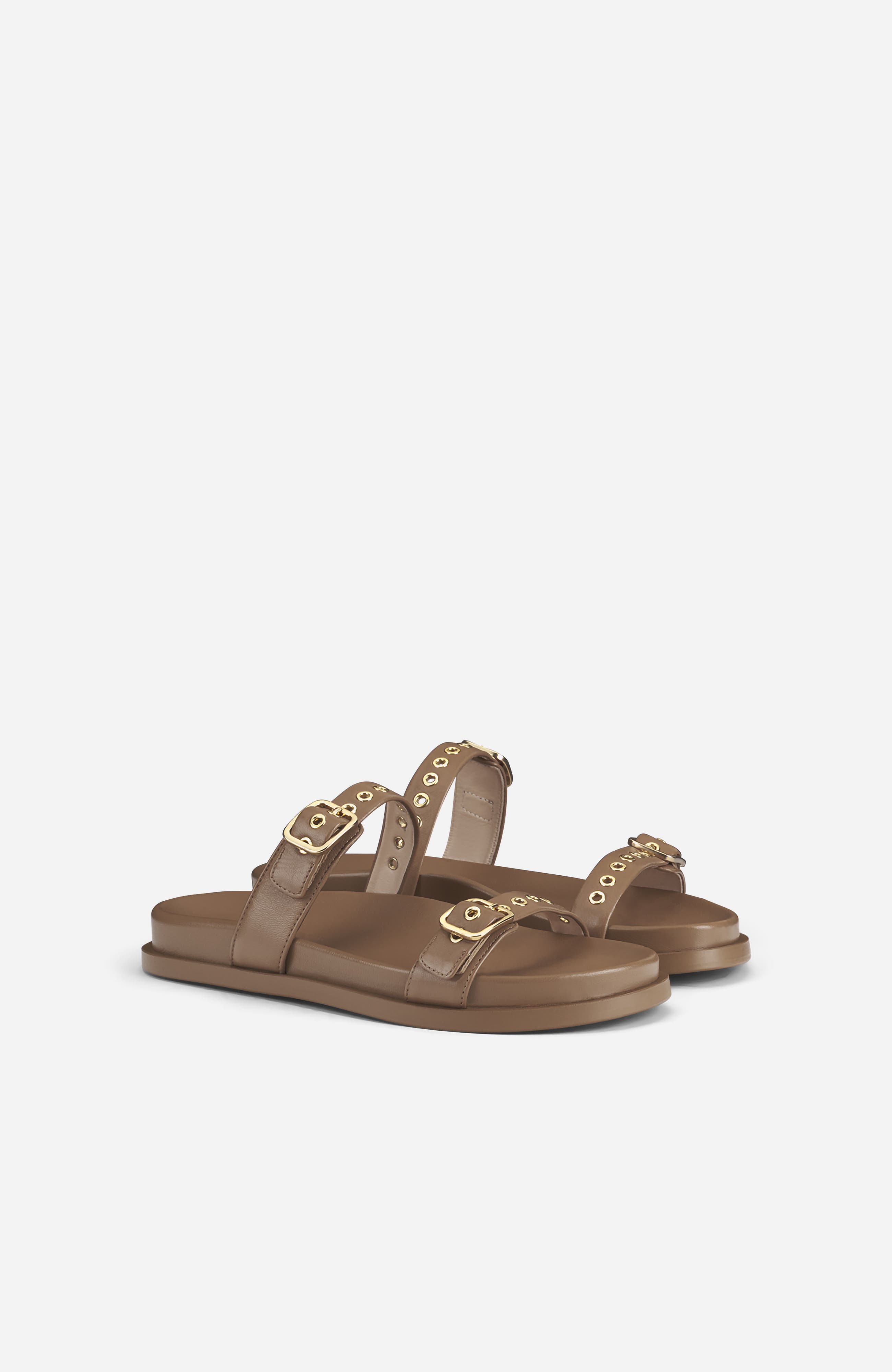 Cristina Ring Sandal with Buckles, Alternate, color, Cocoa Nappa