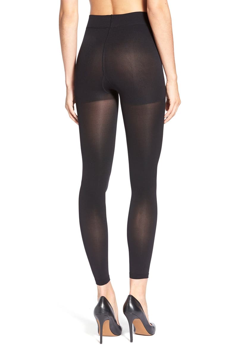 Opaque Footless Tights, Alternate, color, BLACK
