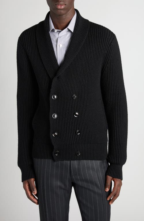 Tom Ford Shawl Collar Double-breasted Front Pockets Ribbed Texture In Black