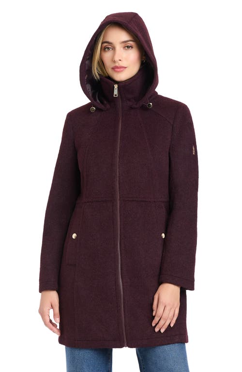Vince Camuto Walking Coat With Removable Hood In Burgundy