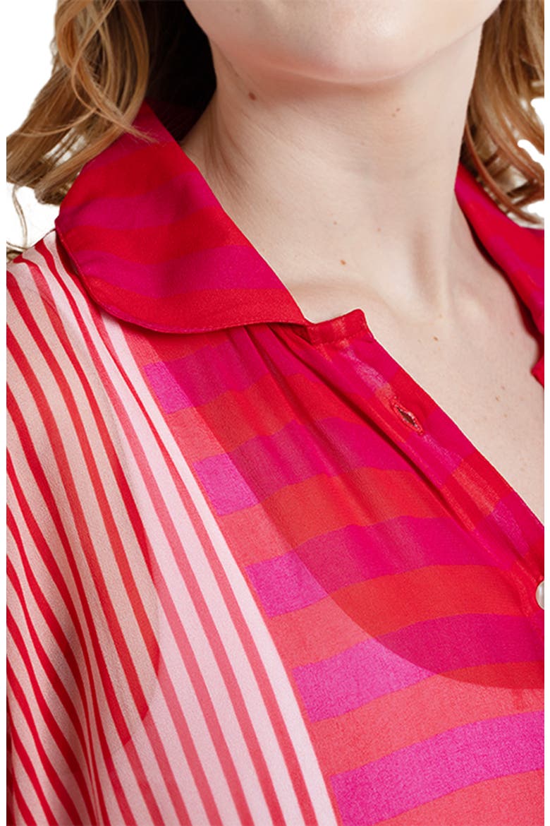 Sheer Oversize Stripe Cover-Up Shirt, Alternate, color, RED