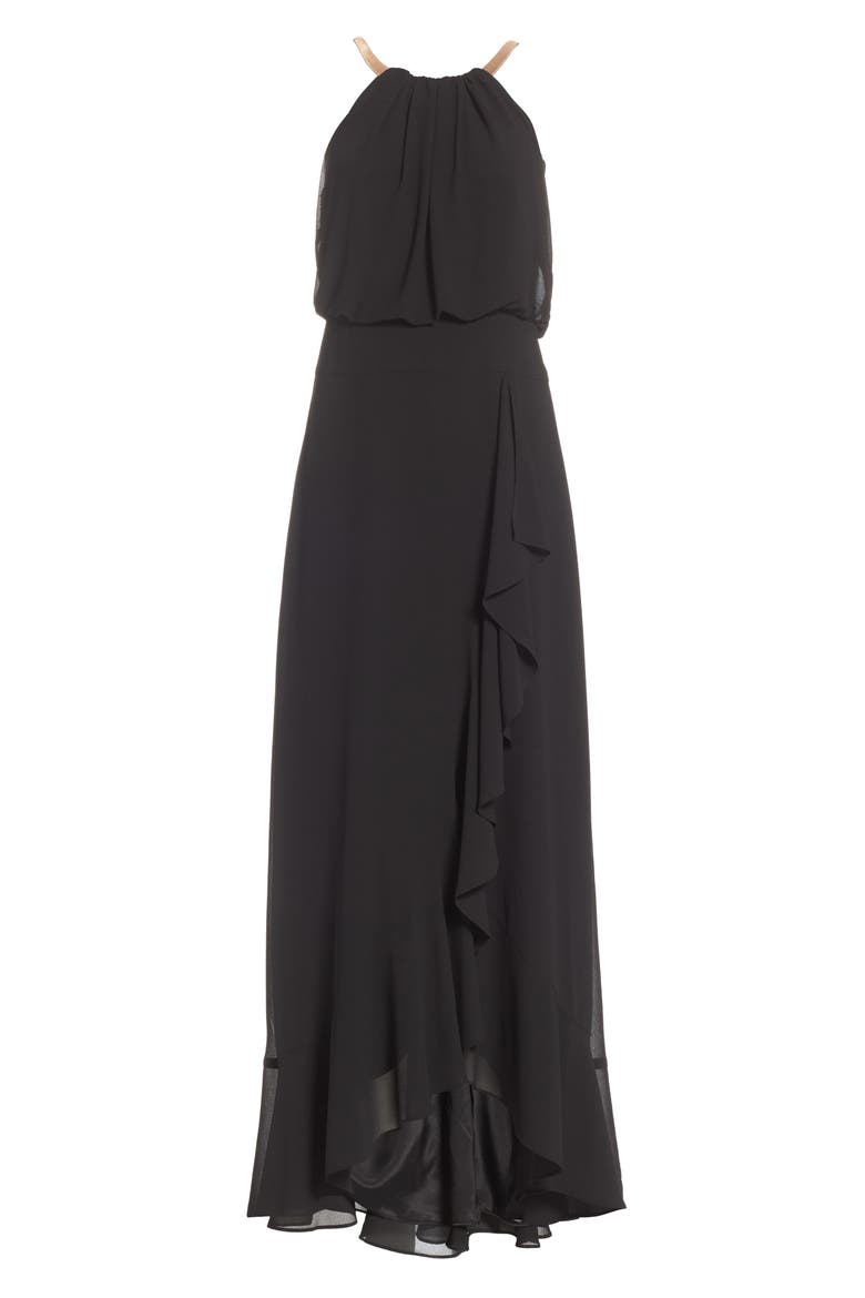 Chiffon Ruffle Gown, Alternate, color, BLACK