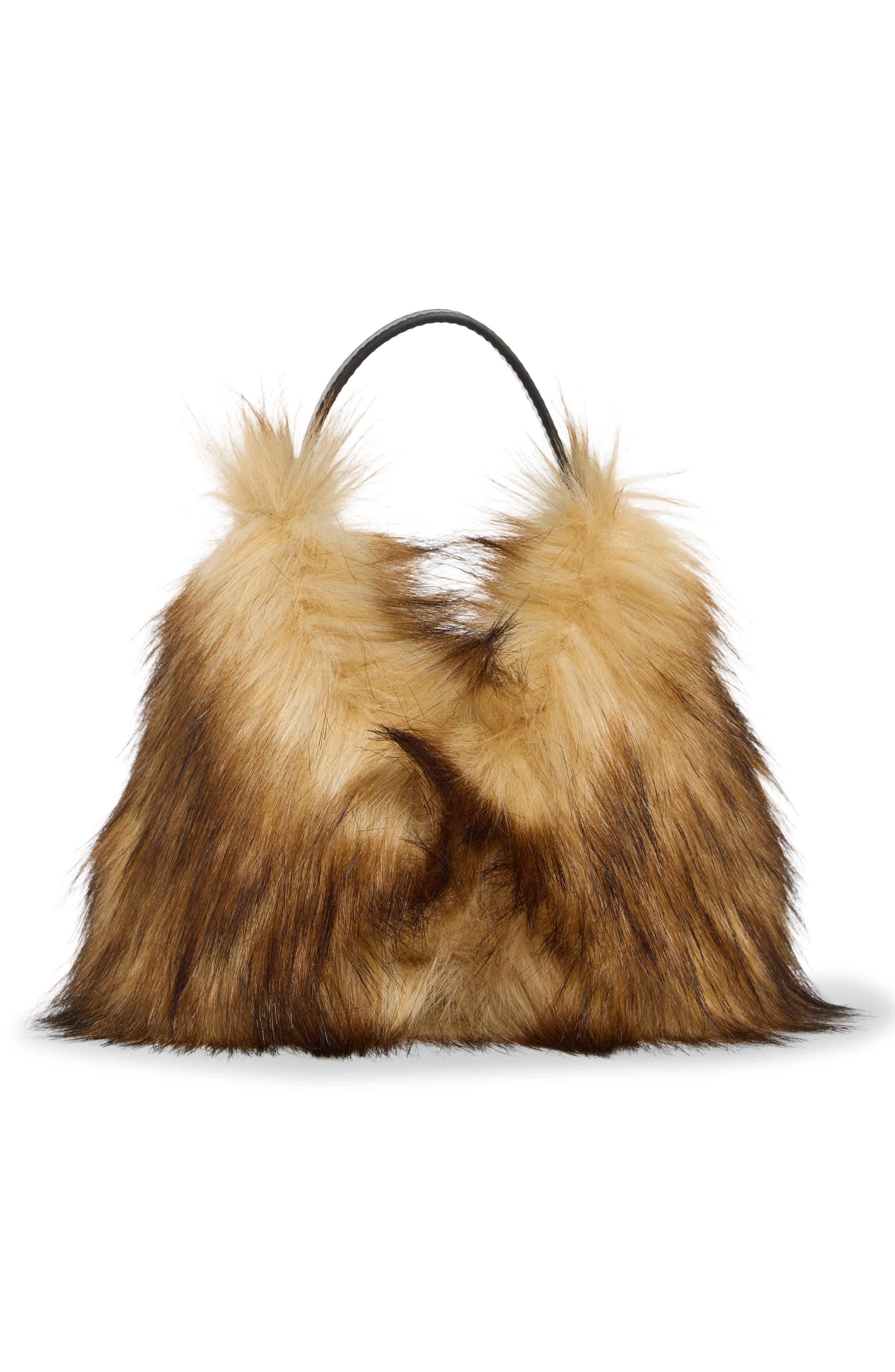 Sia Faux Fur Handbag, Alternate, color, BROWN