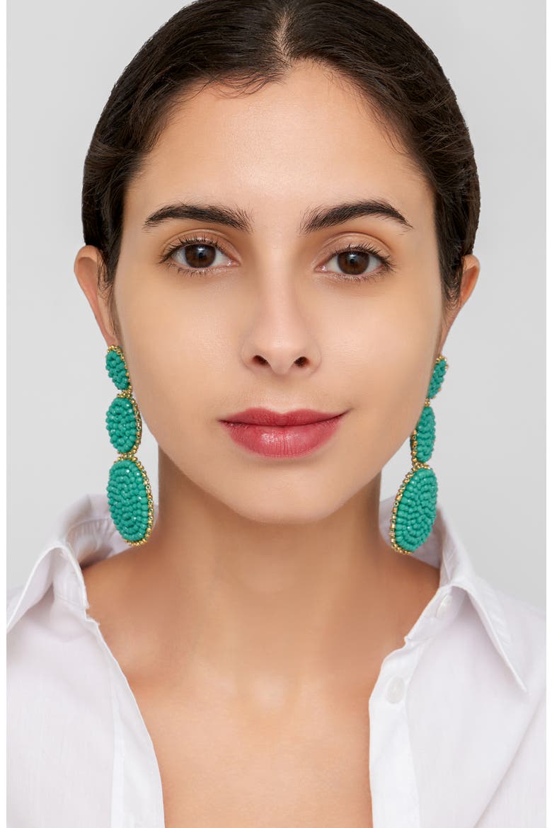 Beaded Linear Drop Earrings, Alternate, color, GREEN
