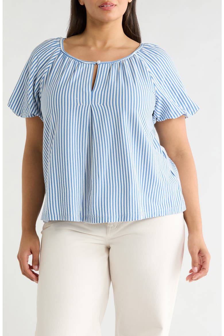 Crochet Trim Sleeveless Top, Main, color, DENIM STRIPE