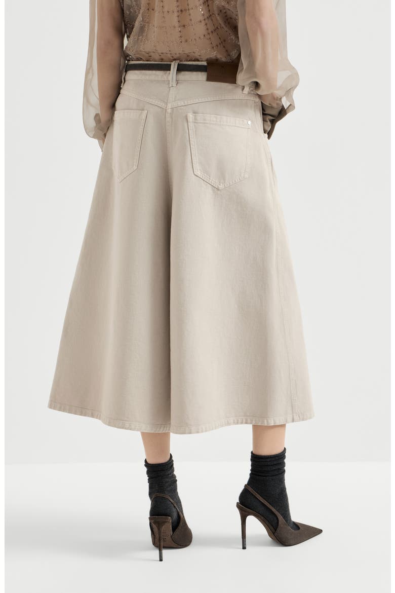 Dyed denim wide cropped trousers with monili, Alternate, color, Sand