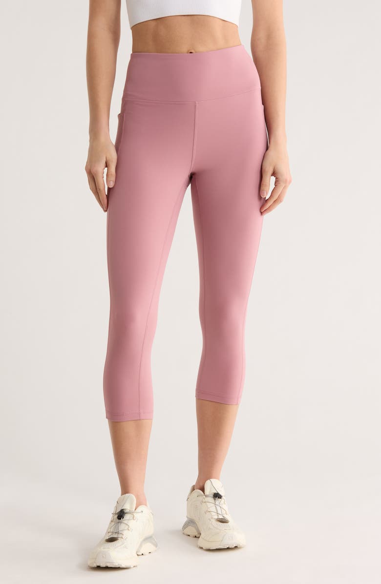 Zella Girl 2.0 Performance High Waist Pocket Crop Leggings, Main, color, Pink Nostalgia