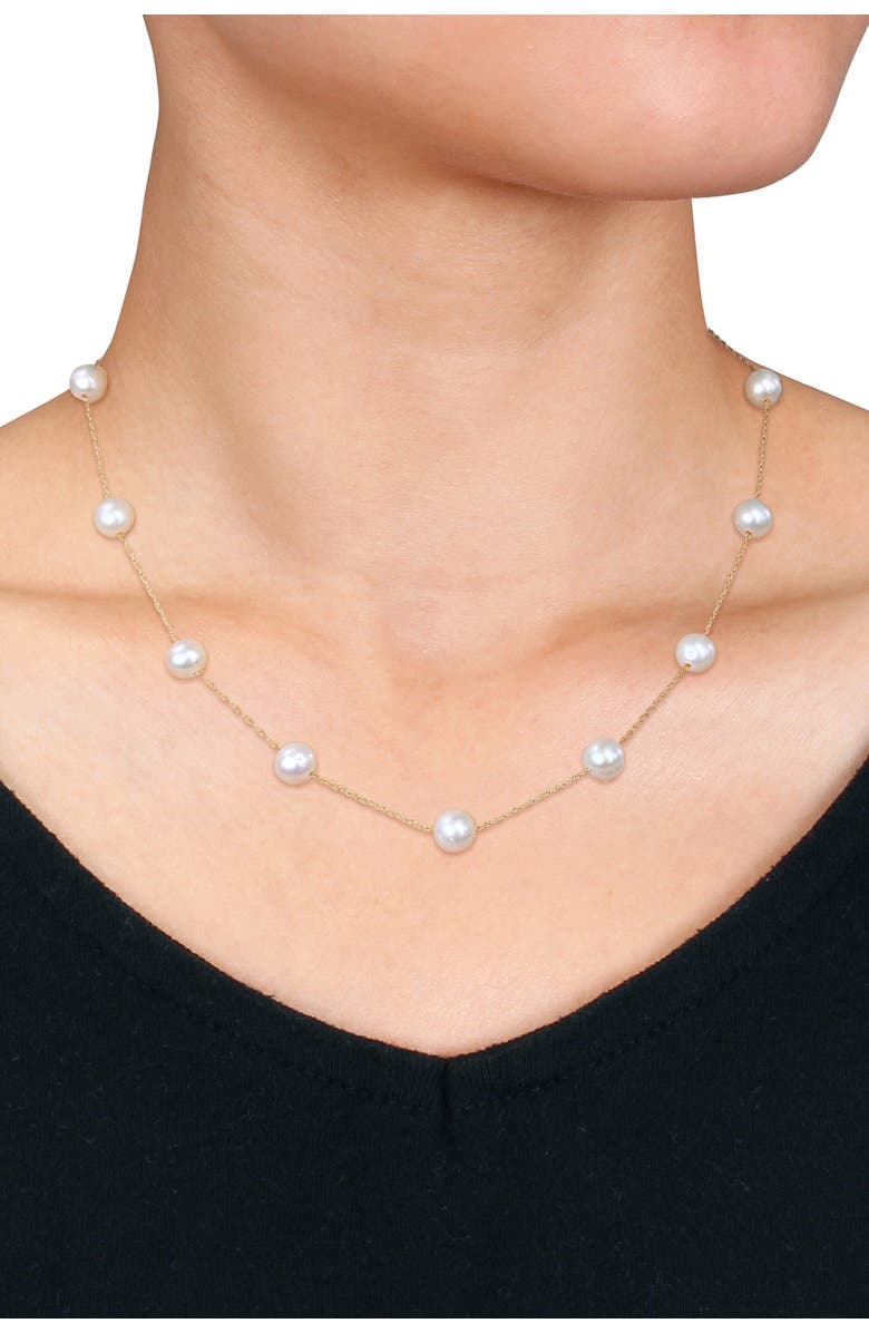 DELMAR 10K Yellow Gold 7-8mm Freshwater White Pearl Station Necklace, Main, color, 