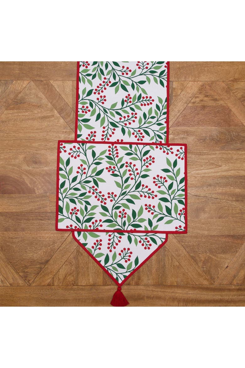 Berry Botanical Christmas Set of 6 Placemats 14" x 20", Alternate, color, Green