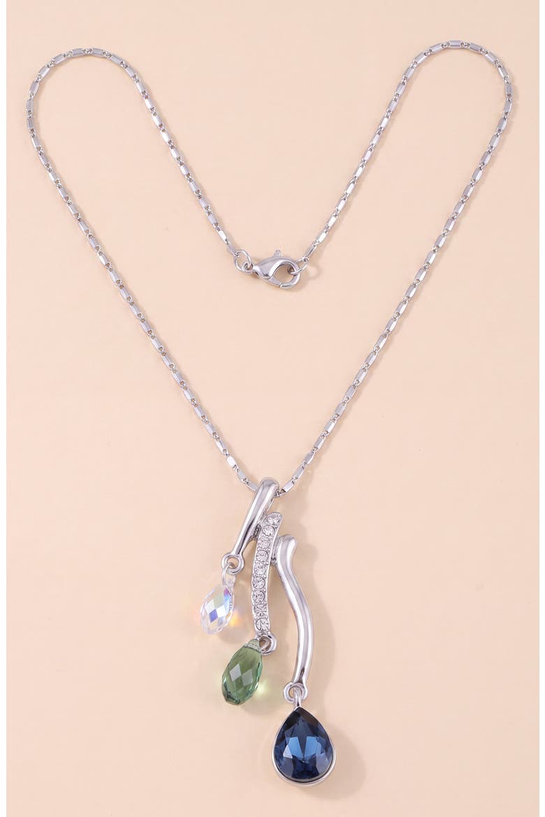 Crystal Trio Teardrop Pendant Necklace, Main, color, Silver