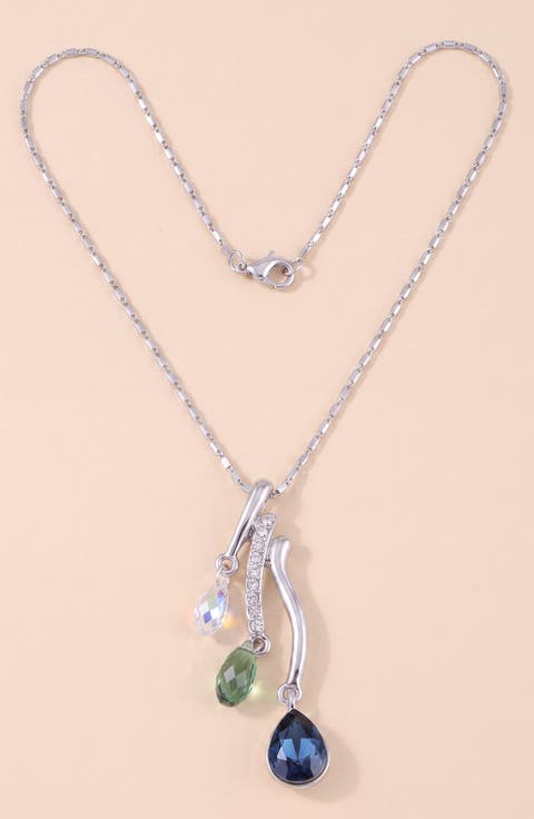 Crystal Trio Teardrop Pendant Necklace