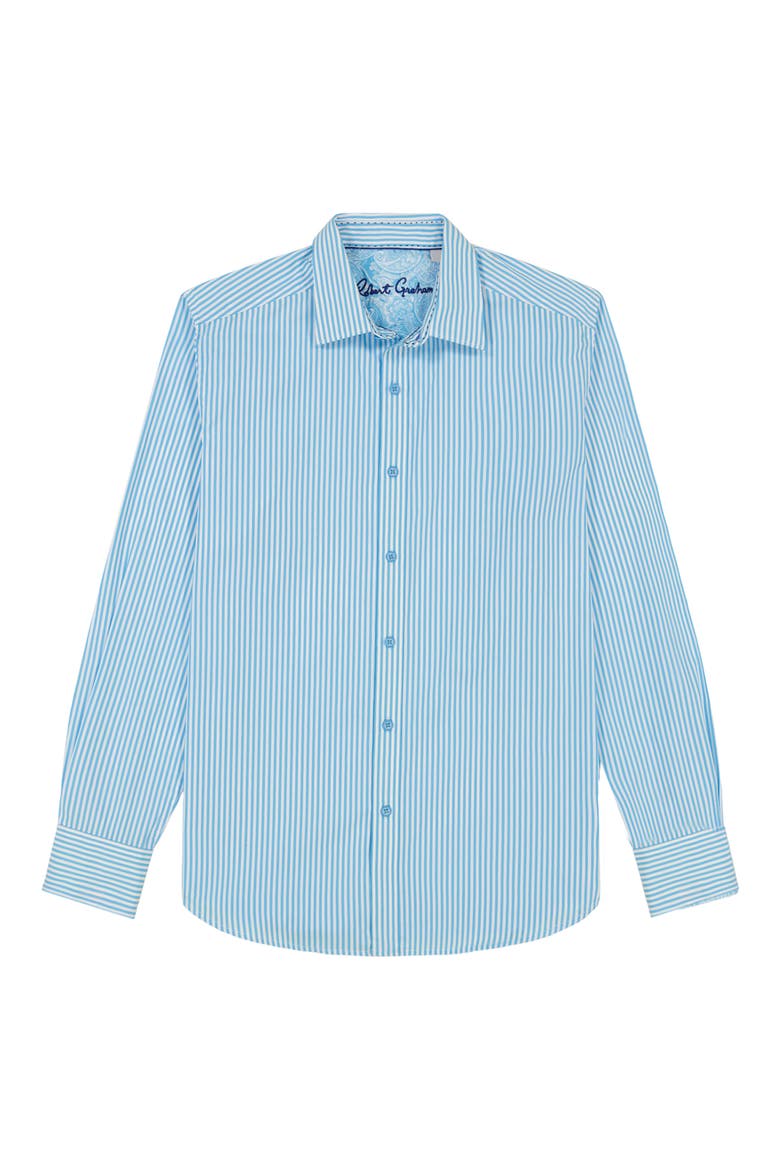 Greenwich Stripe Stretch Button-Up Shirt, Alternate, color, AQUA